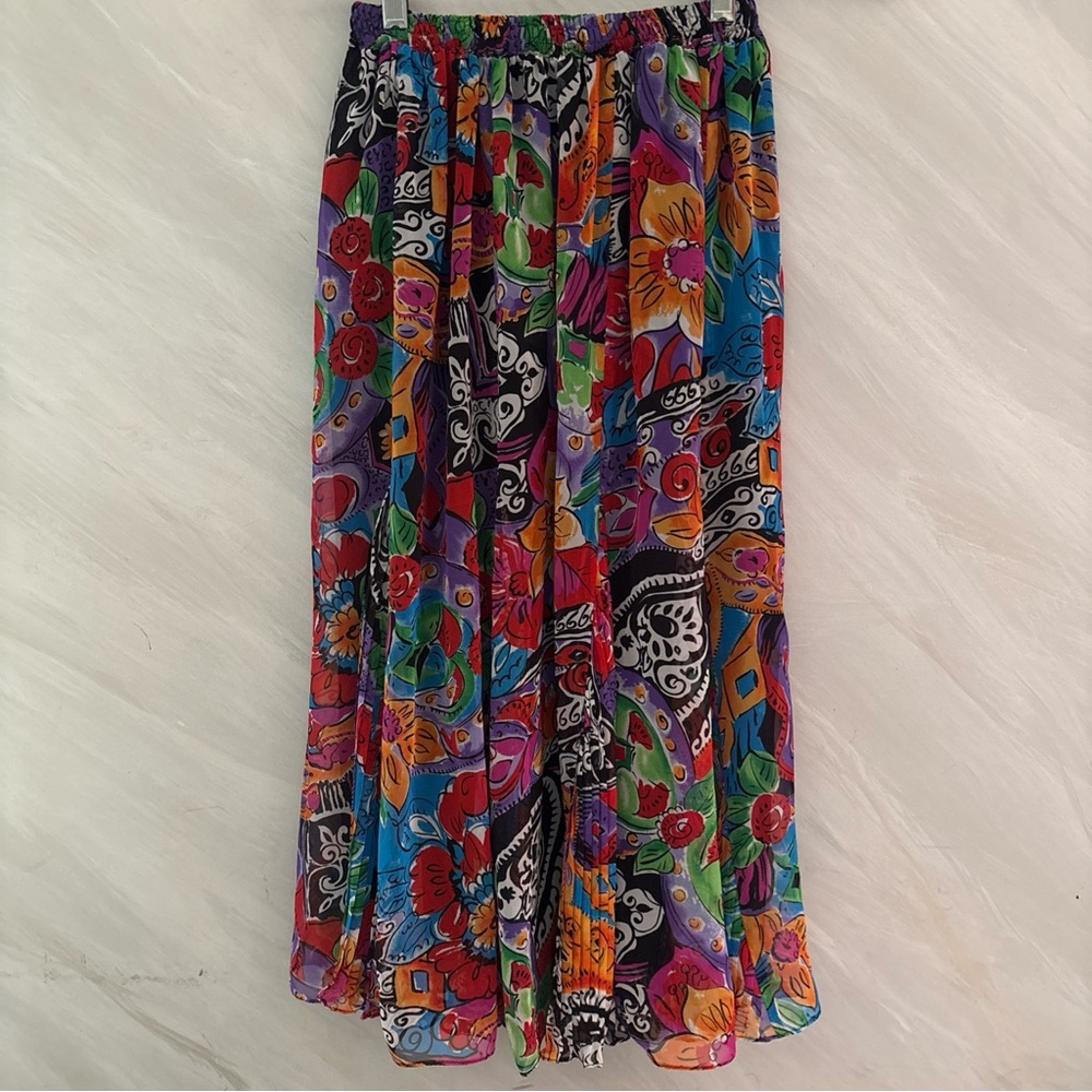 Vintage 80s Diane Freis S/M Colorful Skirt Artsy Eclectic Eccentric Festival